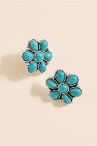Kenya Boho Flower Stud Earrings_1_Turquoise