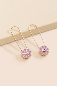Megan Smiley Face Safety Pin Earrings_1_Lavender