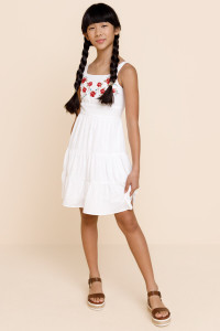 franki Embroidered Tiered Dress for Girls in White_1_White
