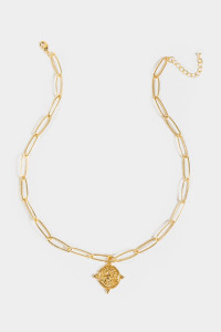 Amaya Curb Chain Coin Pendant Necklace_2_Gold