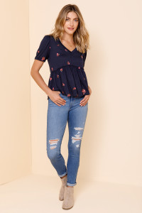 Jane Embroidered Babydoll Top_2_Navy
