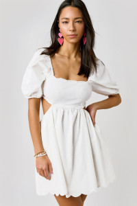 Val Scalloped Puff Sleeve Mini Dress_0_White