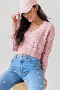 Lorie Cable Knit Crop Sweater_0_Blush