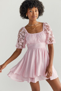 Sherrie Crochet Sleeve Waisted Mini Dress _0_Light