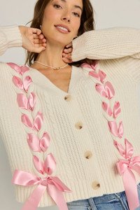 【即日発送】Lacey ribbon cardigan pink andmary ANDMARY】Lacey ribbon cardigan