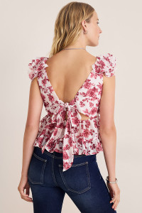 Bella Postcard Print Bow Back Blouse