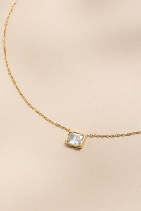 Tina Stainless Steel Gold Crystal Pendant Necklace