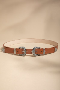 Gina Double Buckle Western Belt_2_Tan
