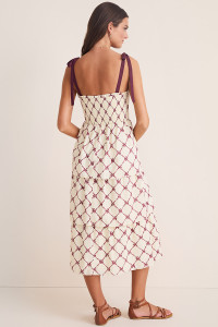 Angie Bow-Print Smocked Tiered Midi Dress