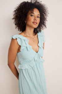 Kadence Flutter Sleeve Bow Back Sage Midi Dress