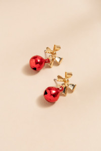 Samantha Jingle Bell Gold Bow Drop Earrings_0_Red