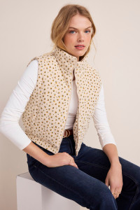 Ines Corduroy Floral Puffer Vest_0_Sand