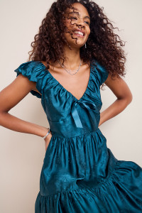 Lacy Flutter Sleeve Tiered Maxi Dress