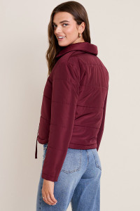 Avery Tie Front Burgundy Puffer Jacket