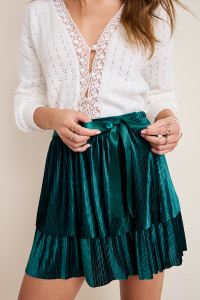 Drew Metallic Pleated Mini Skirt