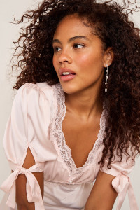 Cheryl Lace Trim Satin Blouse