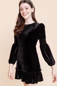Addison Velvet Puff Sleeve Mini Dress_0_Black