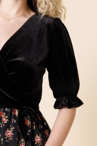 Joie Velvet Puff Sleeve Floral Mini Dress_1_Black