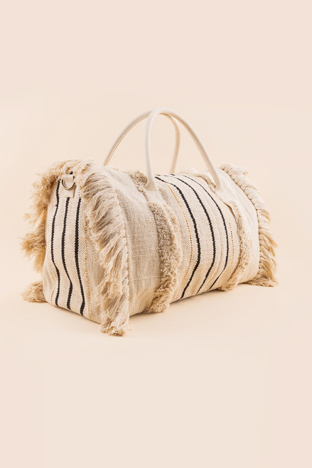 Melinda Vertical Stripe Fringe Weekender