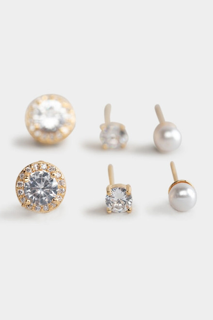 Zola CZ & Pearl Pave Stud Set in Gold