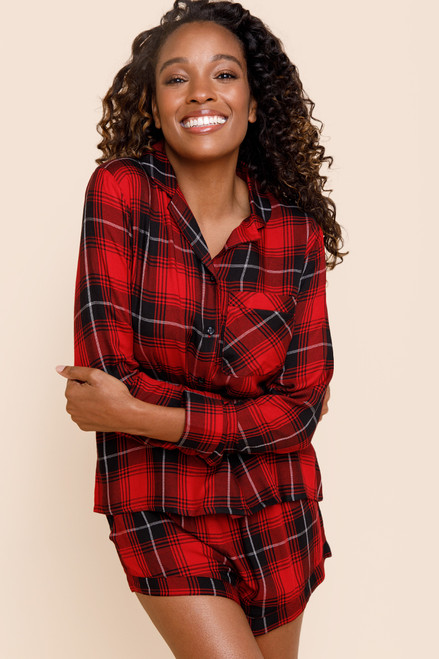 Donna Plaid Button Down PJ Top