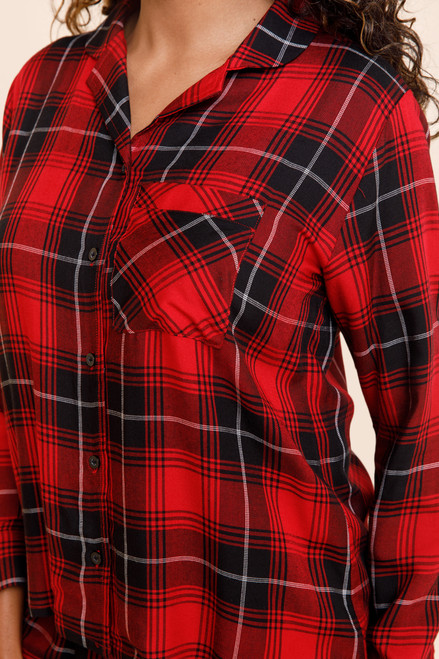 Donna Plaid Button Down PJ Top