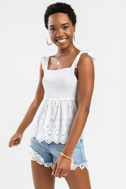 Lana Eyelet Smocked Tank Top