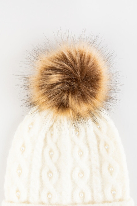 Layla Cable Pearl Pom Beanie