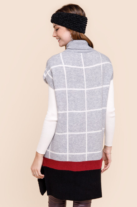 Kaley Turtleneck Windowpane Poncho