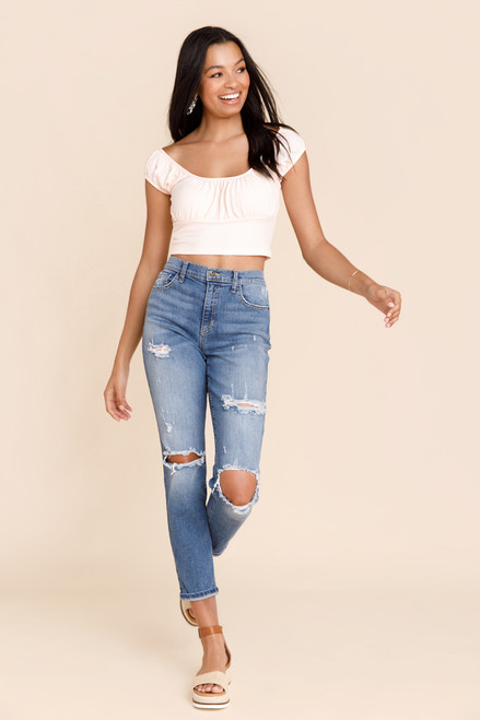 Heather Ruched Cropped Tee