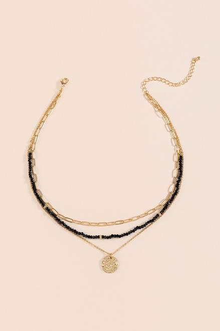 Maya Coin Drop Beaded Layered Necklace