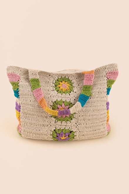 Hannah Multi Color Crochet Square Tote