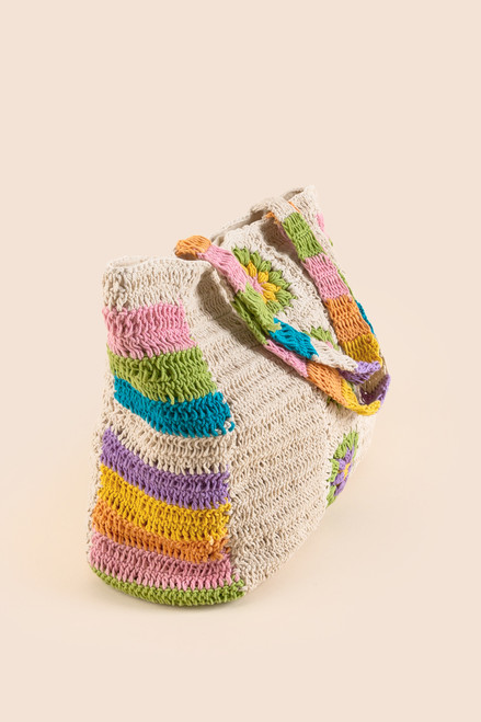 Hannah Multi Color Crochet Square Tote