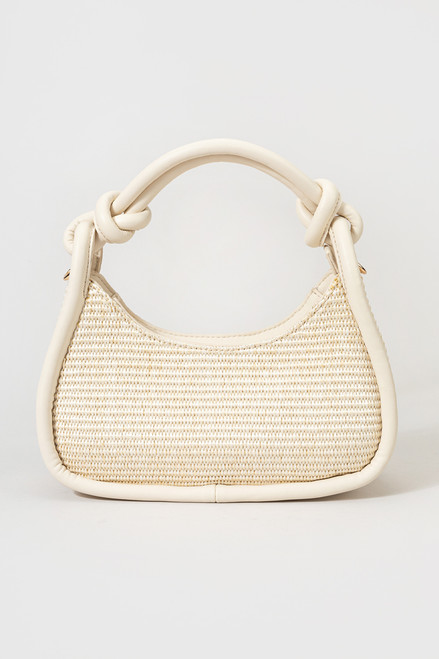 Leia Straw Knotted Crescent Shoulder Handbag