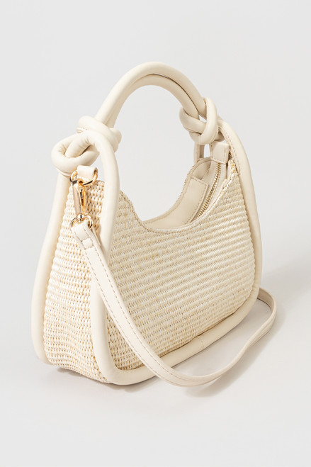 Leia Straw Knotted Crescent Shoulder Handbag