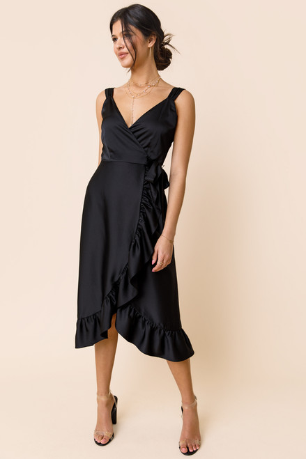 Ariel Satin Wrap Midi Dress