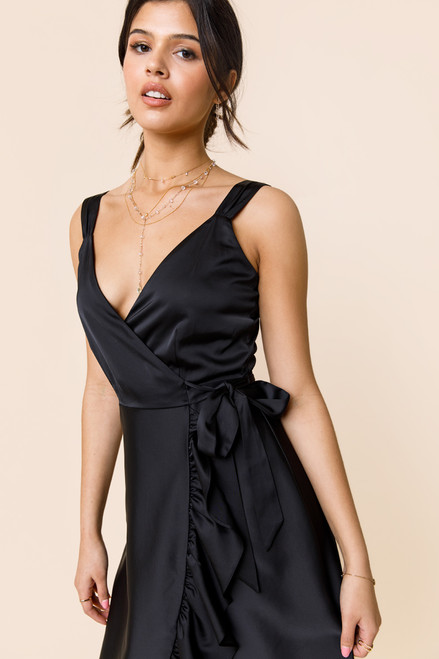 Ariel Satin Wrap Midi Dress