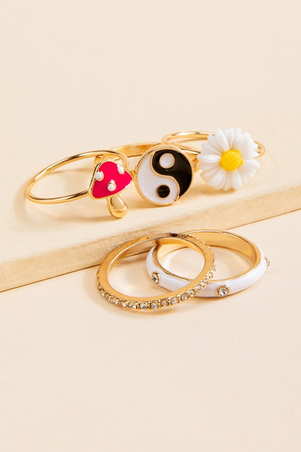 Kayla Mushrom Ying Yang Flower Ring Set