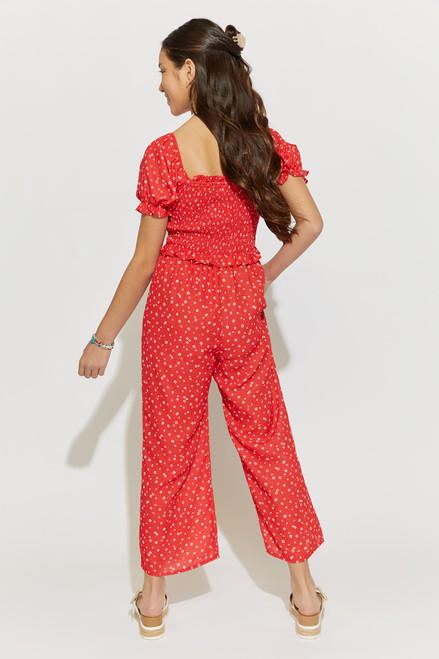Hello Franki Floral Puff Sleeve Smocked Jumpsuit for girls