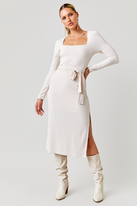 Tasha Ribbed Side Slit Midi Dress