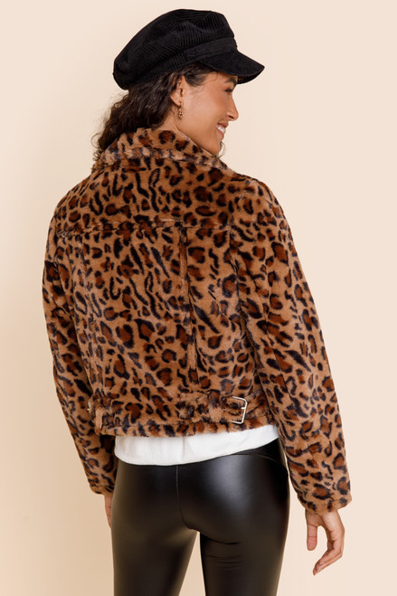 Natasha Leopard Faux Fur Moto Jacket