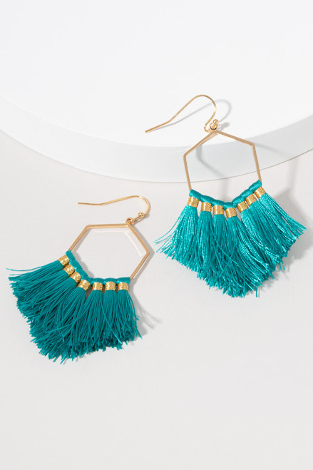 Hana Hexagon Tassel Drop Earrings