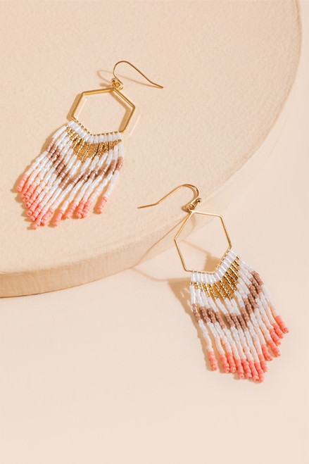 Andrea Chevron Beaded Fringe Drop Earrings