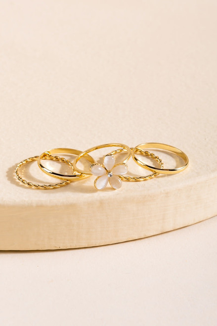 Zuzanna Cateye Flower Ring Set