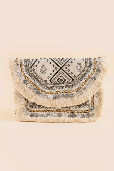 Becca Geo Tribal Fringe Boho Clutch