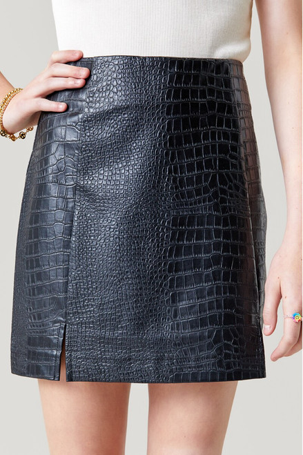 Liza Front Slit Faux Snake Mini Skirt