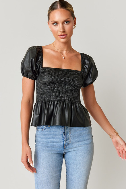 Valerie Faux Leather Puff Sleeve Top