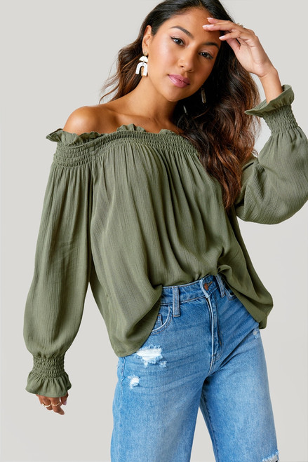 Lola Over the Shoulder Ruffle Hem Blouse