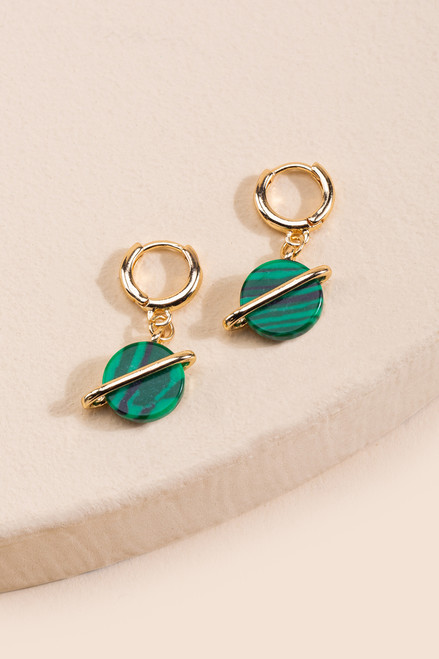 Jane Malachite Planet Charm Hoops