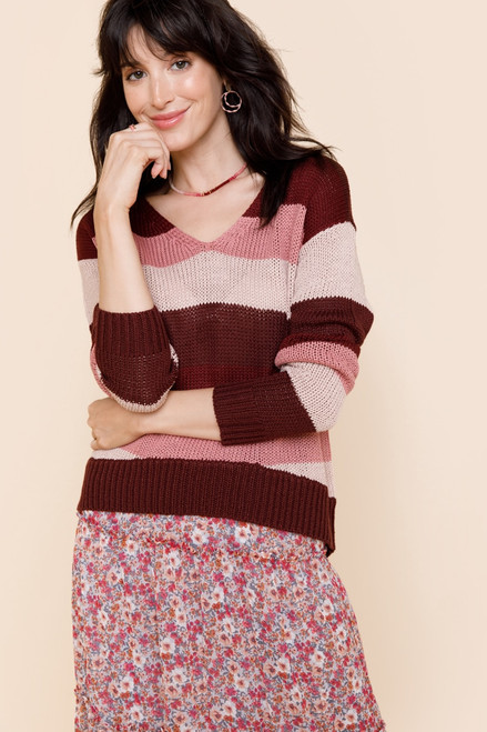 Gia Striped V Neck Sweater